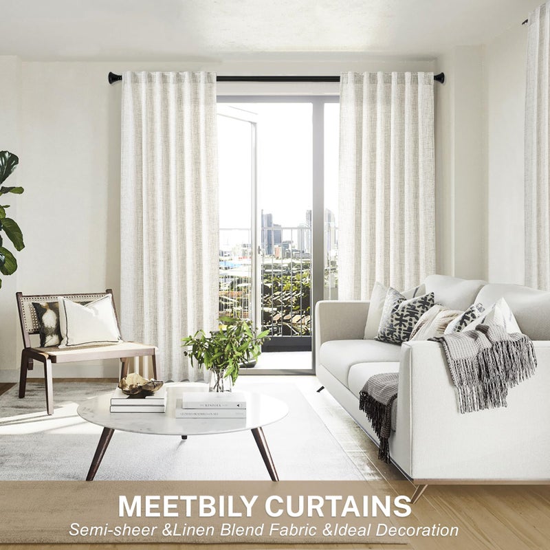 MEETBILY Natural Linen Curtains 96 Inches Long for Living Room 2 Panels Set Back Tab Pocket Light Filtering Semi Sheer Airy Farmhouse Flax Linen Drapes for Bedroom Dining Room (Cream/Off White) 8 FT - Image 4